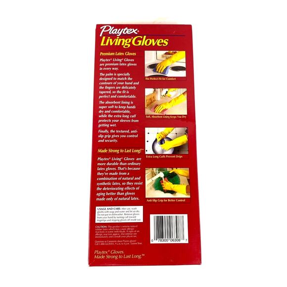 Vtg 90s Playtex Living Gloves Yellow Size Large Made in USA Household Cleaning - Picture 3 of 9